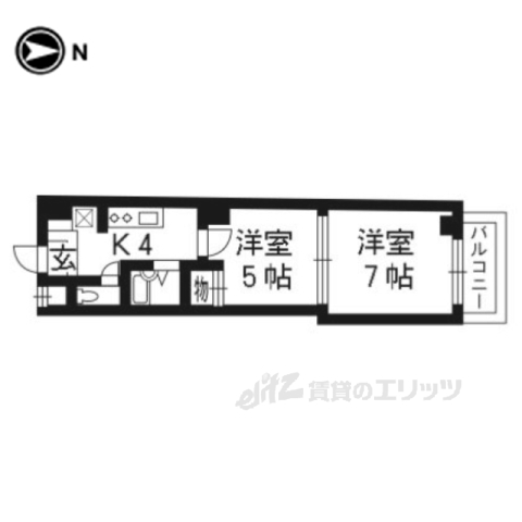 京都市右京区西京極東町のマンションの間取り