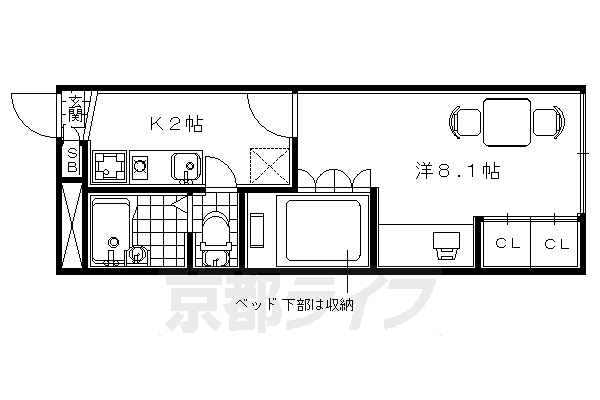 宇治市宇治のアパートの間取り