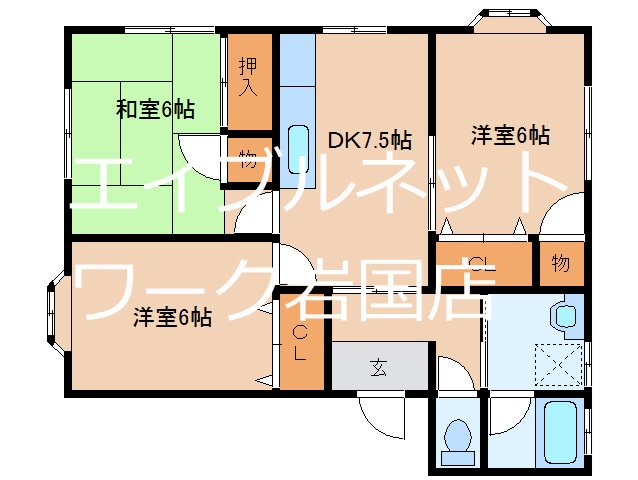 ＪＲ山陽本線 藤生駅 徒歩25分 2階建 築37年の間取り写真