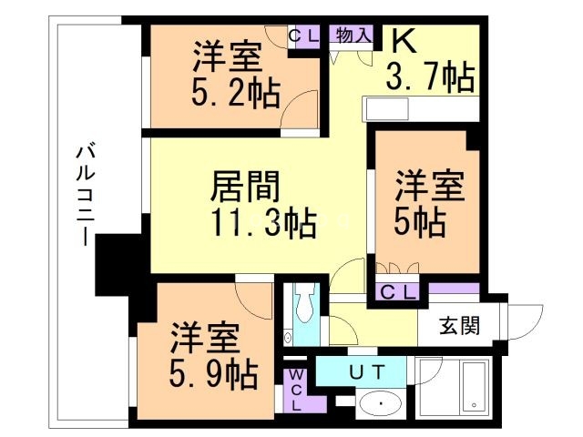 札幌市東区北五条東のマンションの間取り