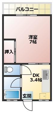 御陵下町　1Kの間取り