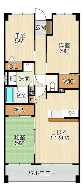 大阪市此花区島屋のマンションの間取り