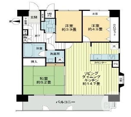 堺市西区上野芝町のマンションの間取り