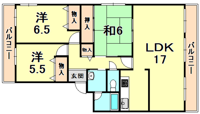 阪神本線 西宮駅 徒歩17分 8階建 築44年の間取り写真