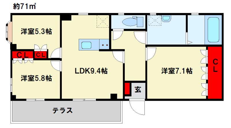 北九州モノレール 香春口三萩野駅 徒歩4分 3階建 築20年の間取り写真