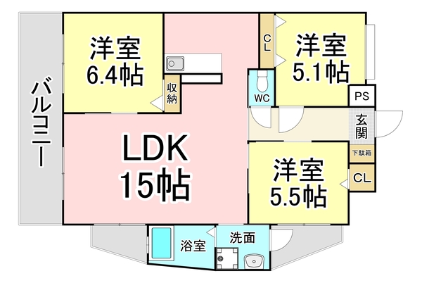 ＪＲ日豊本線 南小倉駅 徒歩12分 15階建 築20年の間取り写真