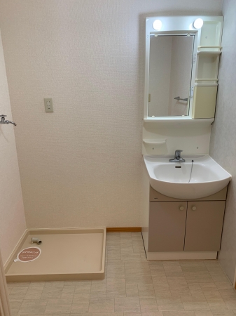 洗面設備　洗面所との境界はアコーディオンカーテンで仕切られております