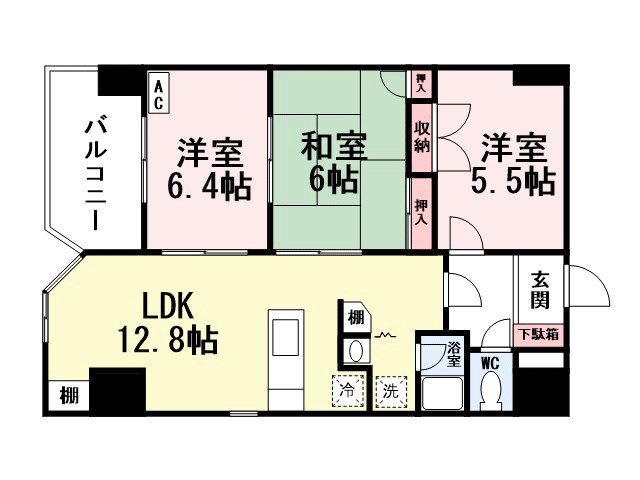 北九州市小倉北区高坊のマンションの間取り