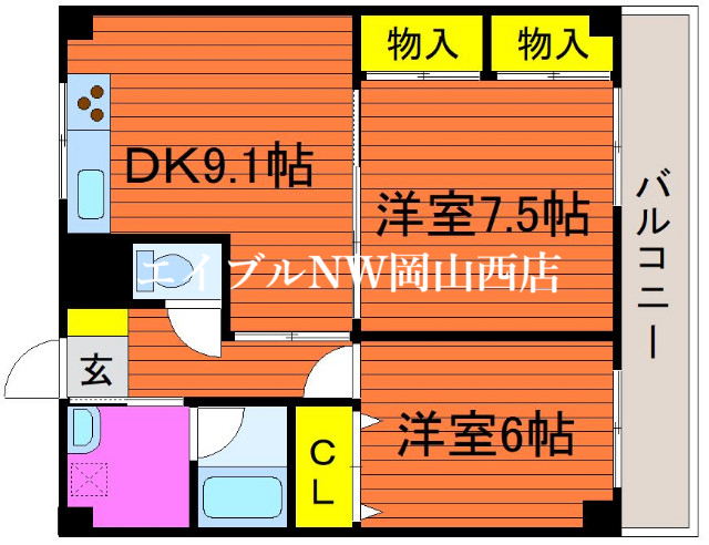 岡山市北区辰巳のマンションの間取り