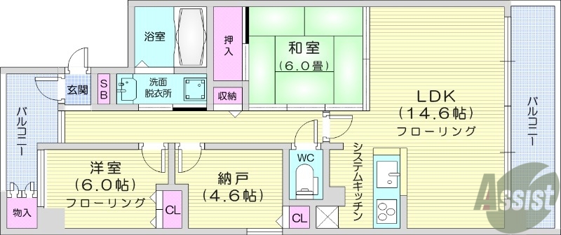 仙台市泉区友愛町のマンションの間取り