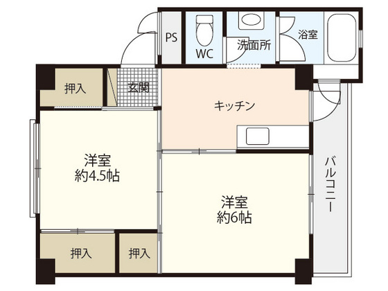 呉市焼山宮ヶ迫のマンションの間取り