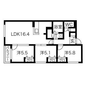 札幌市中央区南十六条西のマンションの間取り