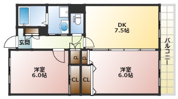 神戸市灘区灘南通のマンションの間取り