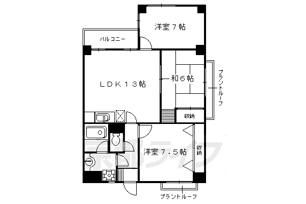 京都市左京区岡崎天王町のマンションの間取り