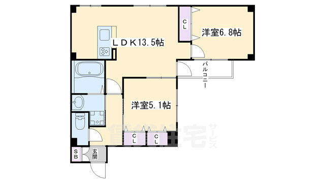 京都市中京区福屋町のマンションの間取り