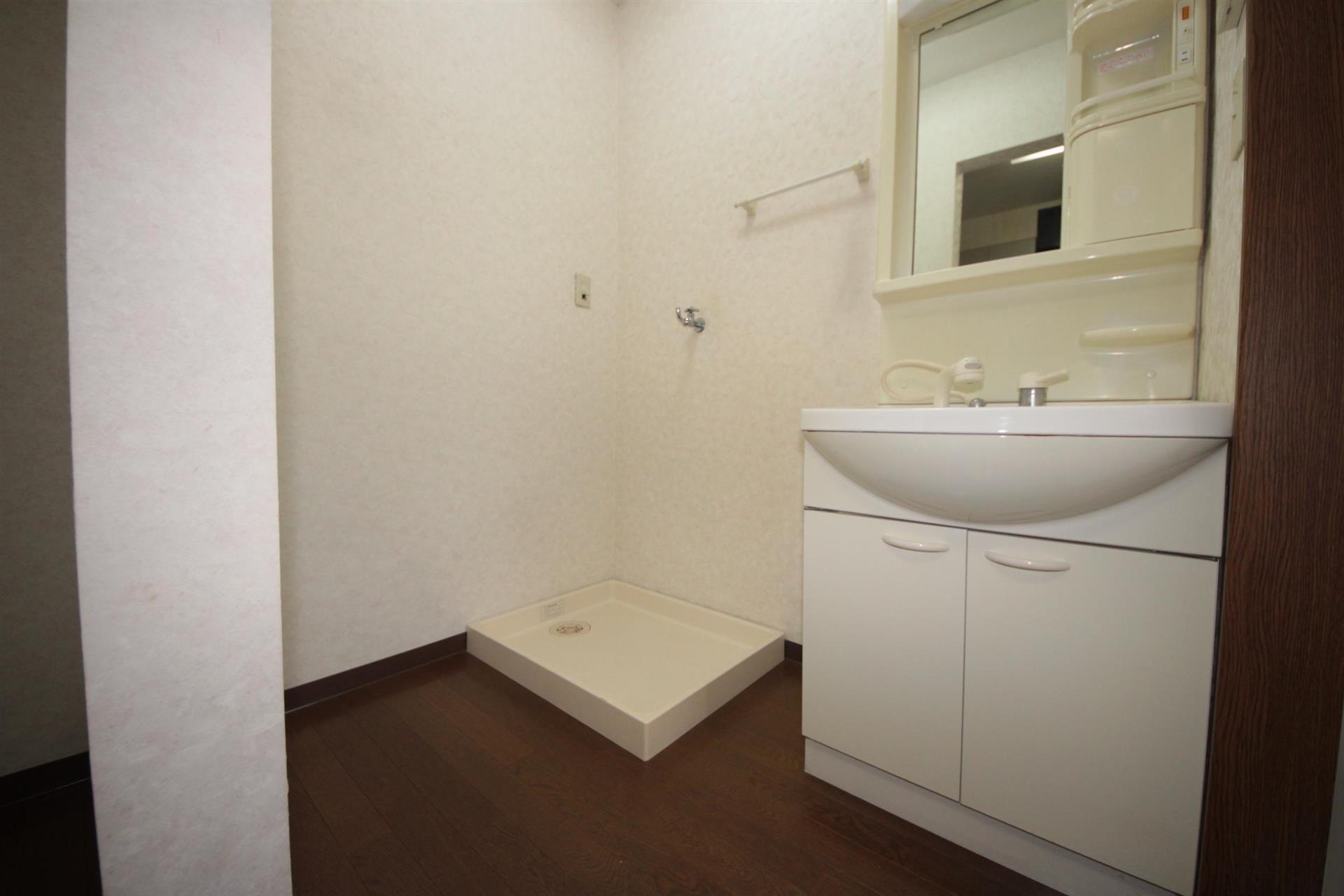 洗面設備　便利なシャワー付きの洗面台です