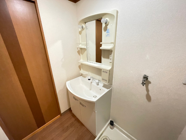 洗面設備　忙しい朝に嬉しいシャワー付き洗面化粧台です