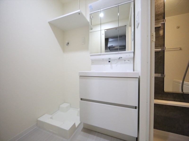 洗面設備　脱衣所　独立洗面台（シャンプードレッサー付）収納スペース有