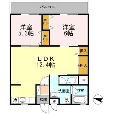 京阪交野線 星ケ丘駅 徒歩10分 3階建 築39年の間取り写真