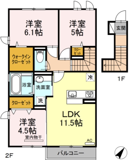 ＪＲ指宿枕崎線 谷山駅 徒歩22分 2階建 築17年の間取り写真