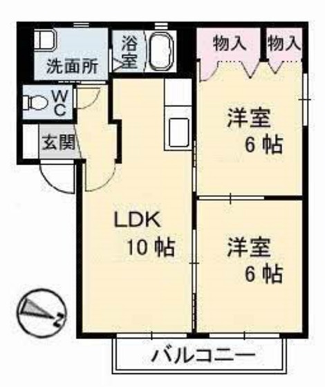 岡山市中区円山のアパートの間取り