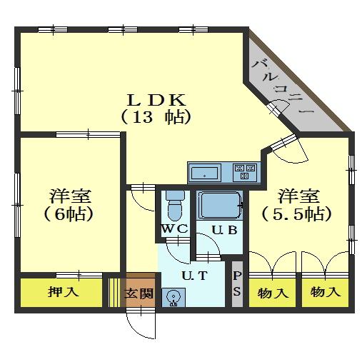 函館市豊川町のマンションの間取り