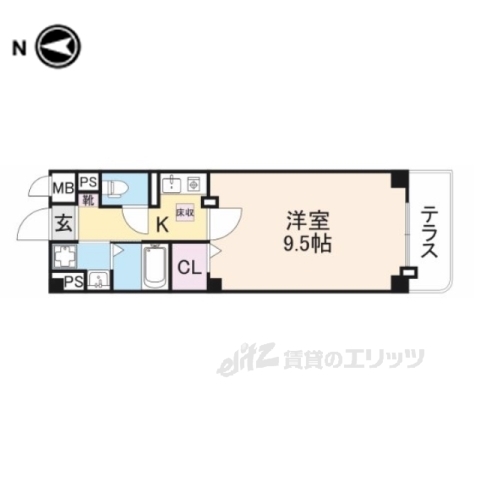 奈良市西大寺宝ヶ丘のマンションの間取り