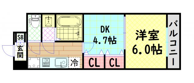 大阪市西成区岸里東のマンションの間取り