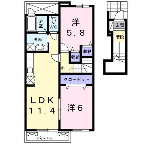 直方市大字上頓野のアパートの間取り