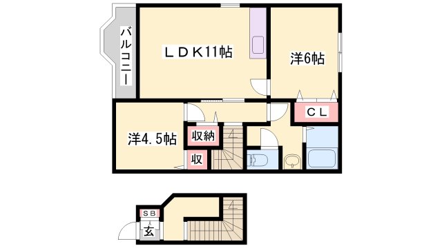 姫路市四郷町東阿保のアパートの間取り