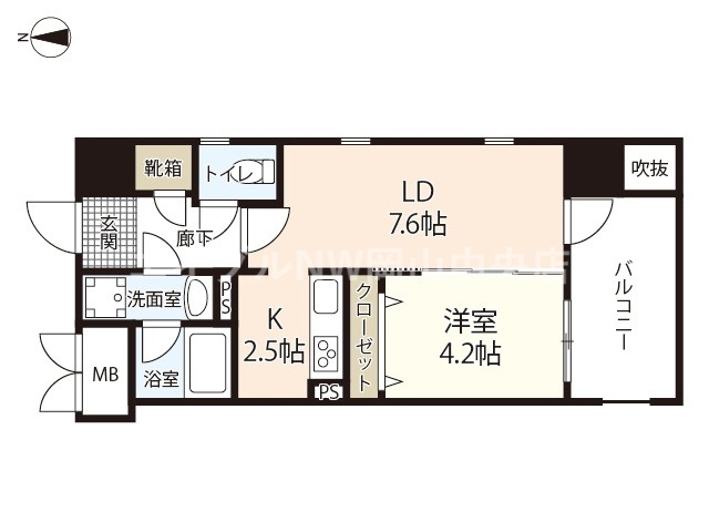 岡山市北区下石井のマンションの間取り