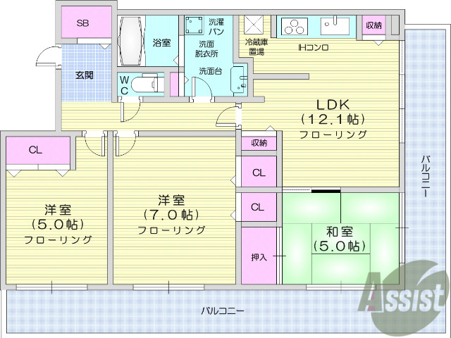 仙台市若林区五橋のマンションの間取り