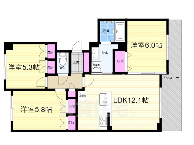 京都市右京区西院四条畑町のマンションの間取り