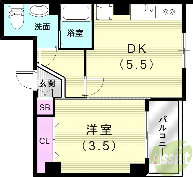 芦屋市大桝町のマンションの間取り