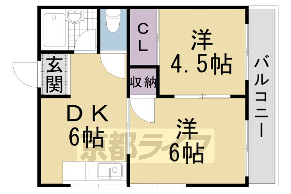 京都市山科区勧修寺東金ケ崎町のマンションの間取り