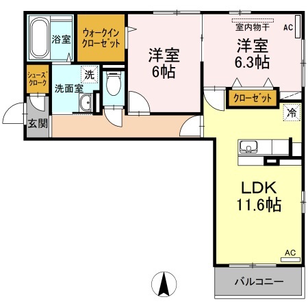 岡山市中区高屋のアパートの間取り