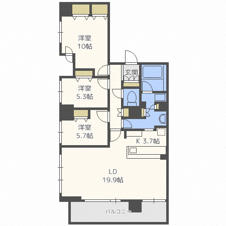 札幌市豊平区月寒東一条のマンションの間取り