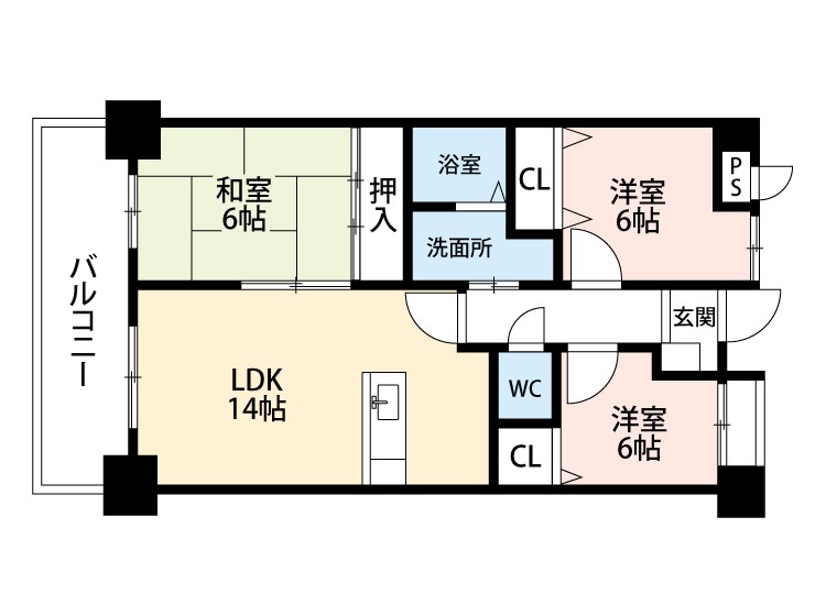 北九州市小倉南区長尾のマンションの間取り