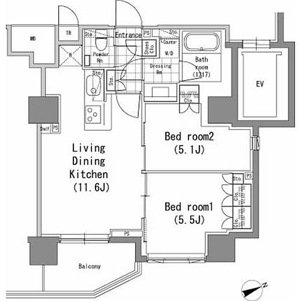 港区新橋のマンションの間取り