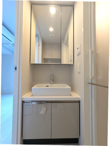 洗面設備　2面鏡付ハンドシャワー付独立洗面台です