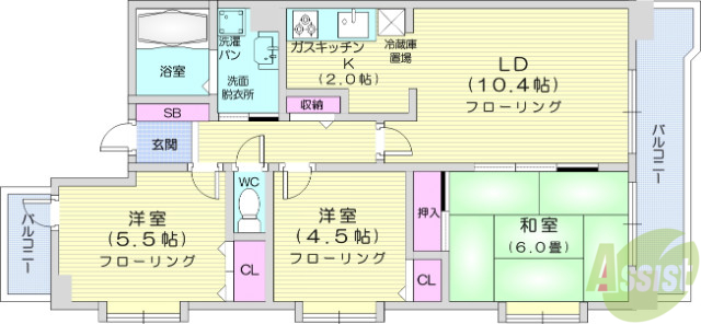 仙台市泉区八乙女のマンションの間取り