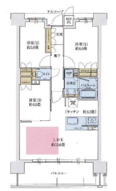 明石市大久保町大窪のマンションの間取り