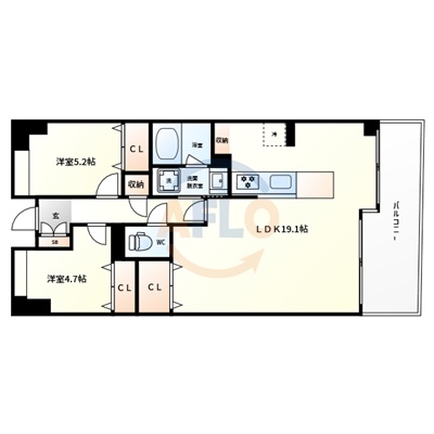 大阪市浪速区日本橋東のマンションの間取り