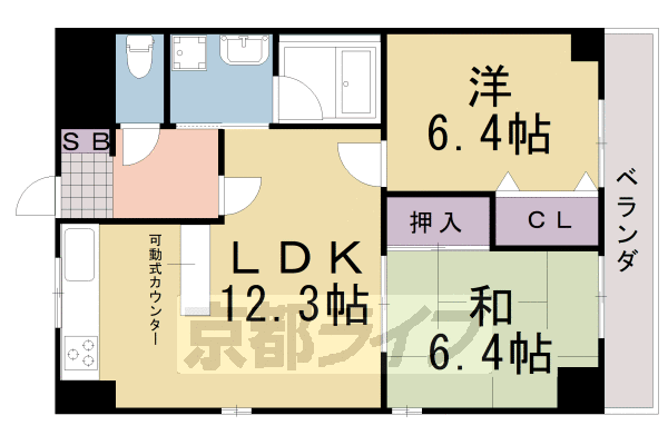 京都市西京区樫原蛸田町のマンションの間取り