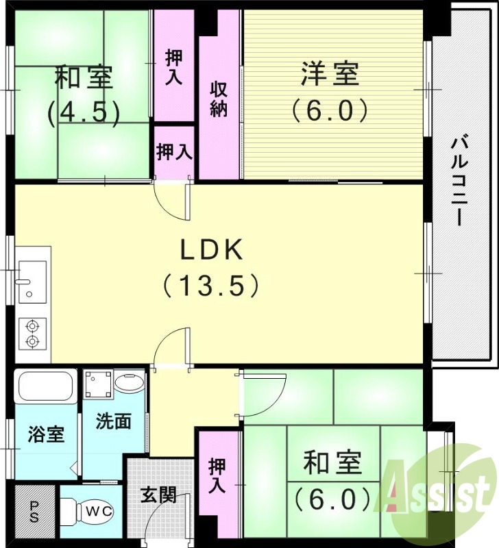 神戸市東灘区御影山手のマンションの間取り