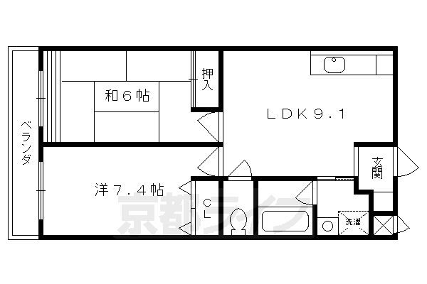 京都市伏見区向島本丸町のマンションの間取り