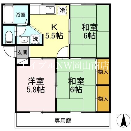 岡山市北区中仙道のアパートの間取り