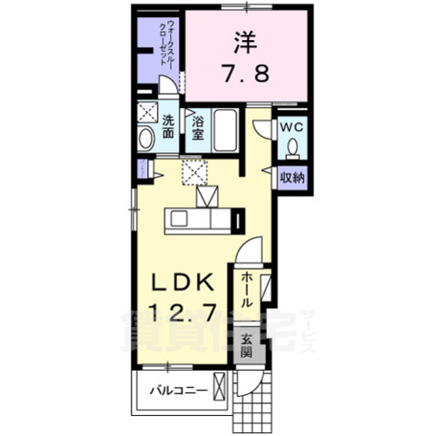 京都市北区上賀茂北ノ原町のアパートの間取り