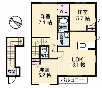 松江市下東川津町のアパートの間取り