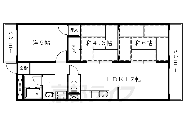 京都市山科区上花山講田町のマンションの間取り